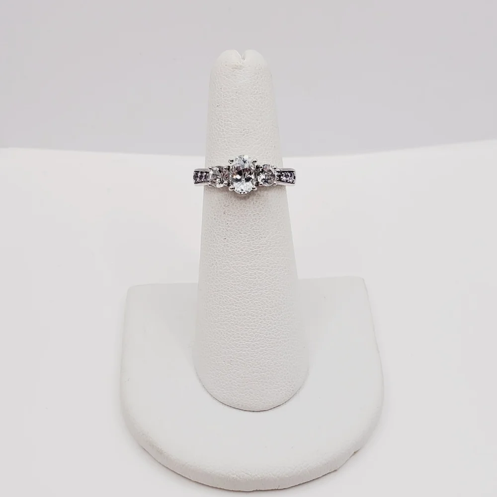 Oval Three Stone Goshenite & Tanzanite 925 Sterling Silver Ring